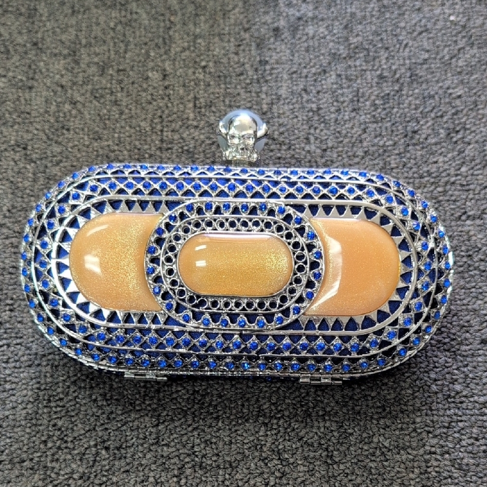 Elegant Blue and Gold Mosaic Evening Clutch Bag